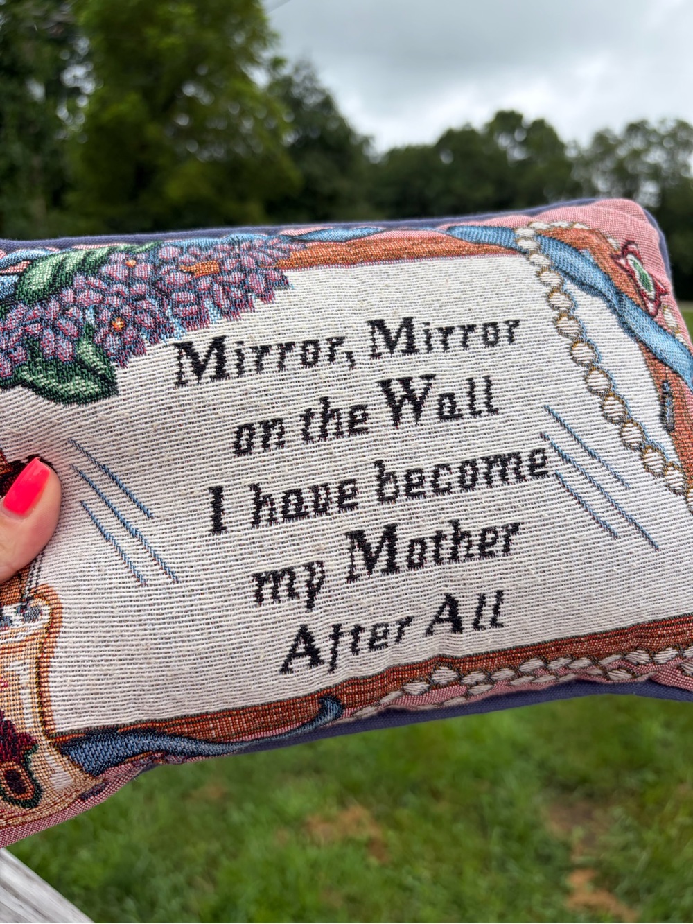 Mirror, Mirror On the Wall, I Am My Mother After All Funny Needlepoint Pillow - Picture 3 of 7